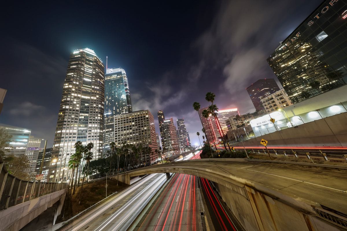 Downtown Los Angeles skyline at dusk — mobile billboard advertising territory